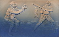 Embossed Baseball Players, Catcher and Batter Postcard