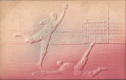 Embossed Baseball Players in Action, Catcher and Slider, 1903 Postcard