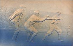 Embossed Baseball Players in Batting Sequence Relief Sculpture Postcard
