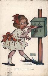 Little Girl Mailing Love Letter in US Mailbox, Katharine Gassaway Art Postcard