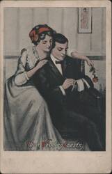 Romantic Couple with Rose, Their Wedding Guests Postcard
