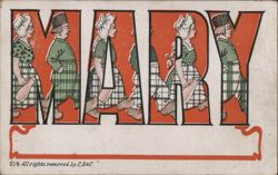 MARY Large Letter Name with Folk Art Figures Postcard