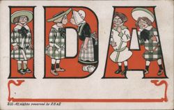 IDA formed by children in plaid and white outfits Postcard