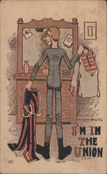 Cartoon Man in Long Underwear, I'M IN THE UNION Postcard