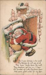 Kewpies Lower Santa Down Chimney for Christmas Postcard