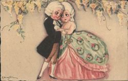Embracing Couple in Rococo Attire, Chiostri Art Postcard