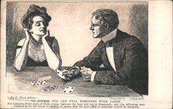 Man and Woman Playing Cards, Fortune Telling for Marriage Proposal Postcard