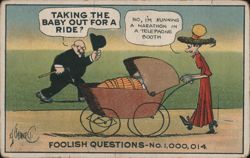 Foolish Questions Comic with Man, Woman, and Baby Carriage Postcard