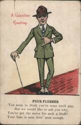 Four-Flusher Comic Valentine with Man in Suit and Cane Postcard