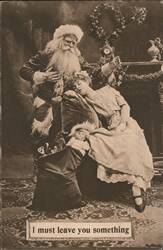 Santa Claus with Sleeping Woman and Doll, 'I must leave you something' Postcard