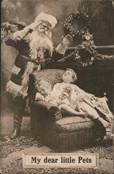 Santa Claus with Sleeping Children, My dear little Pets Postcard