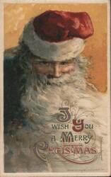 Santa Claus with Ornate 'I Wish You a Merry Christmas' Greeting Postcard