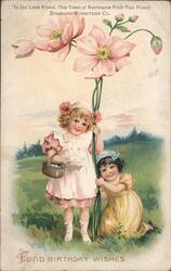Standard Furniture Co. Birthday Wishes, Two Girls with Pink Flowers Postcard