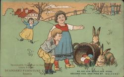 Easter Children & Bunnies with Eggs, Standard Furniture Co. Ad Postcard