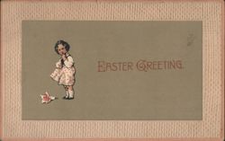 Easter Greeting with Shy Little Girl and Flowers Postcard