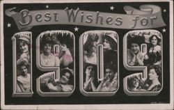Best Wishes for 1909 with Women's Portraits in Ice Blocks Postcard