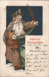 Santa Claus with Switches and Gifts, Fröhliche Weihnachten Postcard