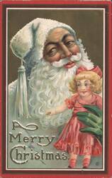 Santa Claus and Little Girl, A Merry Christmas Postcard