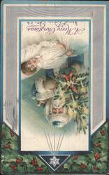 A Merry Christmas with Sleeping Child & Santa Claus Postcard