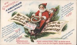 1911 Simplex Typewriter Christmas Advertisement with Santa Claus Postcard