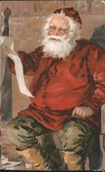 Santa Claus Holding Long Christmas List Postcard