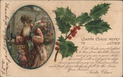 Santa Claus with Holly & Berries Christmas Greeting Postcard