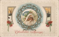 Santa Claus Portrait with Winter Scenes and Christmas Message Postcard