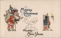 Santa Claus with Child & Toys, Merry Christmas & Happy New Year Postcard