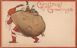 Santa Claus with Sack of Toys Christmas Greetings Postcard