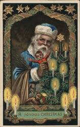 Santa Claus with Christmas Tree and Toys, A Joyous Christmas Postcard