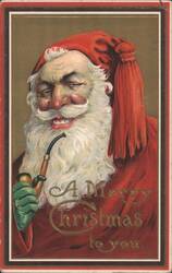 Smiling Santa Claus with Pipe and Red Hat Postcard