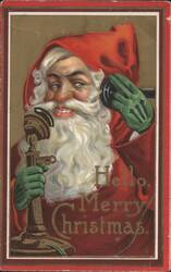Santa Claus on Candlestick Telephone, "Hello. Merry Christmas." Postcard