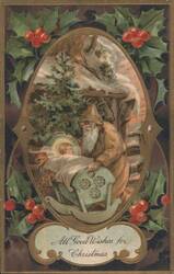 Christmas Nativity Scene, Old Man with Baby Jesus in Manger Postcard