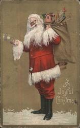 Santa Claus with Sack of Toys and Money, A Joyful Christmas Postcard