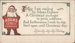 Santa Claus with Adams Express Company Christmas Package, Don't Open Until Christmas Day Postcard