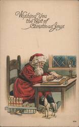 Santa Claus Writing in Book with Toys, Christmas Joys Greeting Postcard