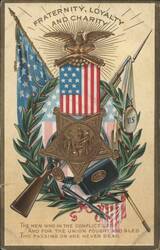 Patriotic Civil War Union Emblem with Eagle, Flags, and Military Items Postcard