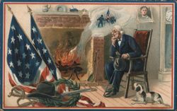 Decoration Day: Old Man Remembers Martyred Soldiers with Flags Postcard