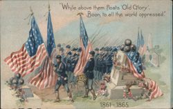Civil War Soldiers Marching with American Flags, 1861-1865 Postcard