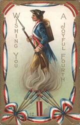 Revolutionary War Soldier Minuteman Joyful Fourth of July Postcard