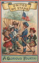United We Stand: A Glorious Fourth with Children in Patriotic Costumes Postcard