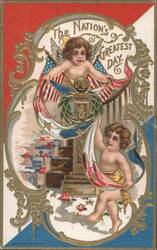 The Nation's Greatest Day Cherubs with American Flags Postcard