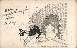 Teddy Roosevelt Caricature, Passing Through Town, Causing Commotion Postcard