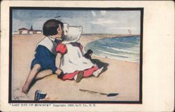 Last Day of Summer: Children on Beach with Ocean View Postcard