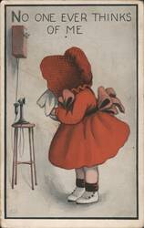 Crying Child by Telephone, 'No One Ever Thinks of Me' Postcard