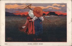 6 P.M. Home, Sweet Home - Children Returning to Farm at Sunset Postcard