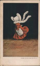 March Wind Figure in Red Coat and Fur Hat Postcard