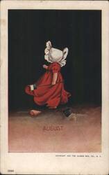 August Calendar Card with Child on Beach Postcard