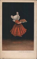 Child in Red Dress with Turkey for Thanksgiving, November Postcard