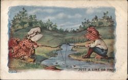 Gnomes Fishing in Stream, Just a Line or Two Postcard